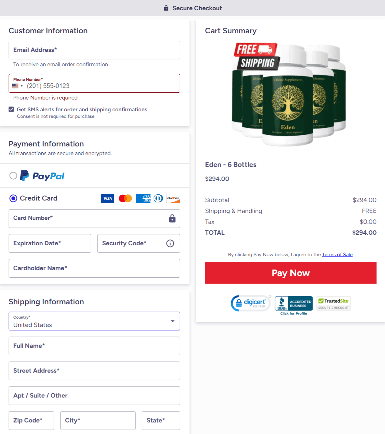 Eden Md Checkout page